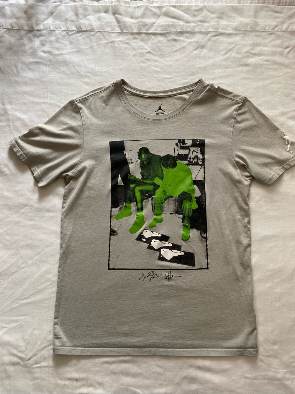 Jordan x Tinker Hatfield Gray Short-Sleeve Graphic Tee with Neon Green Print